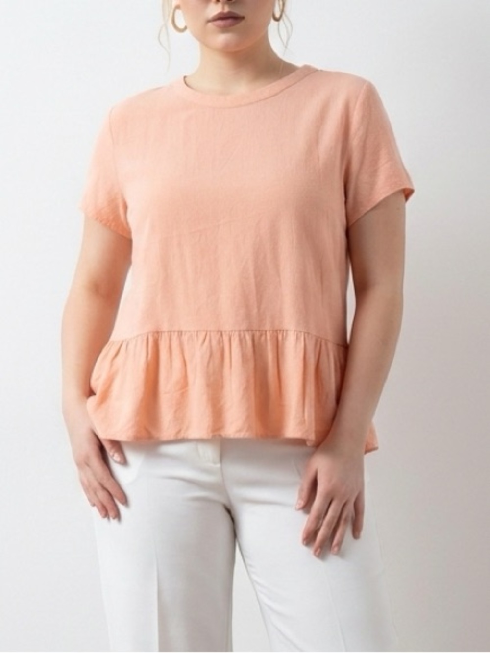 💥 Pink Martini Peach Ruffle Hem Peplum Top Size Medium | Soft Girl Barbiecore